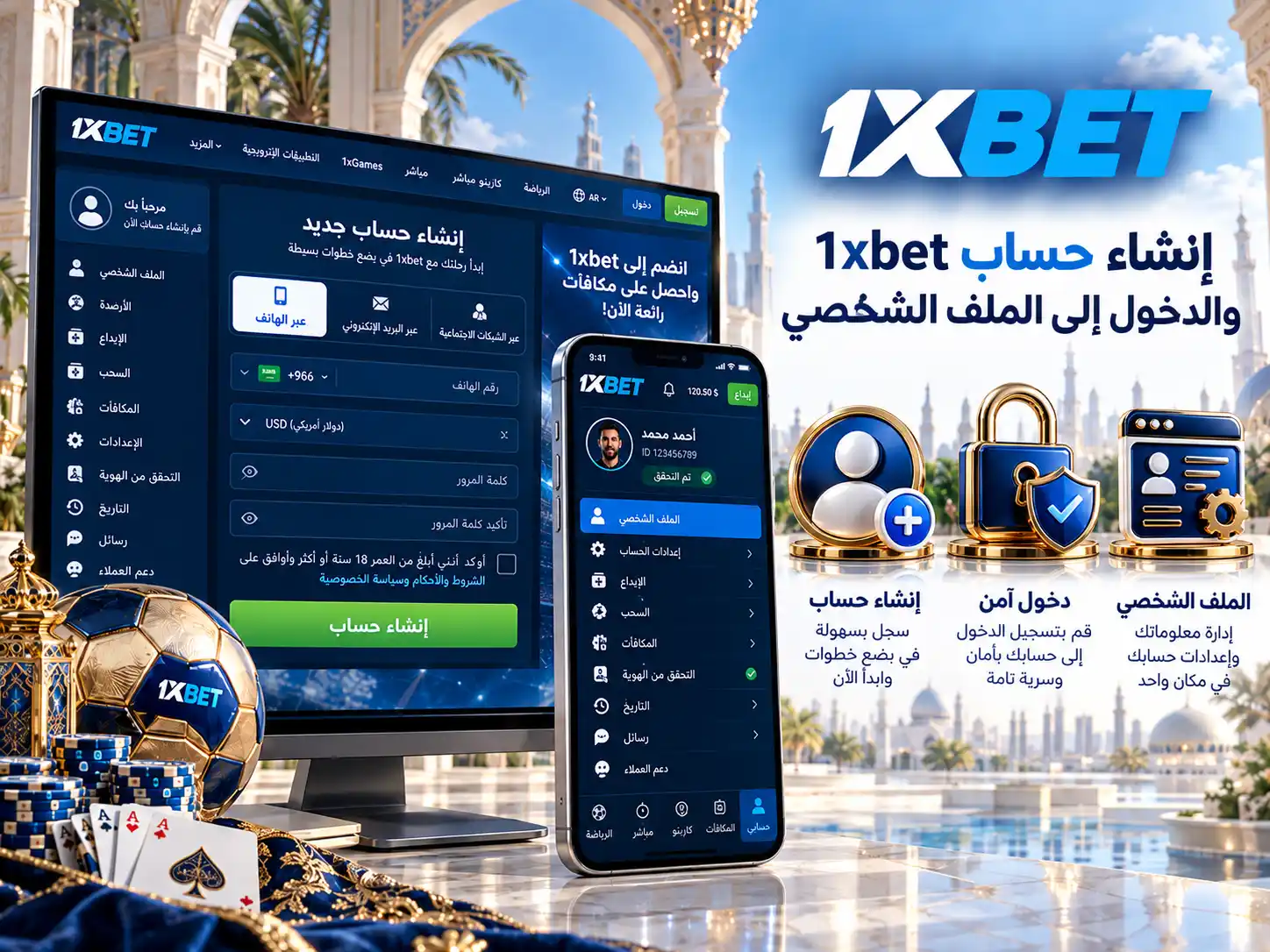 إنشاء حساب 1xbet والدخول إلى الملف الشخصي